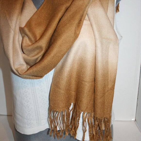 Pashmina Cream Earth Tones Fringe 100% Pashmina Winter Long Wrap Scarf - Picture 3 of 8